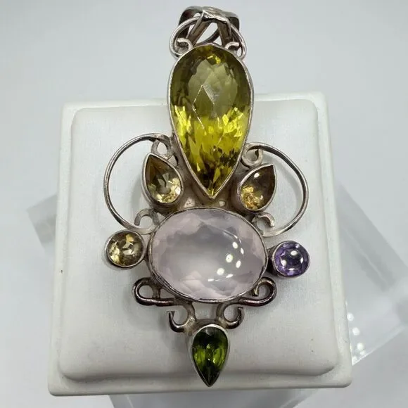 2.5" long, faceted multi-gemstone and sterling silver pendant! - Picture 7 of 10
